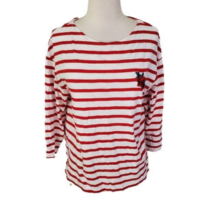 LEVI'S 𝅺Red White Rose Embroidered Striped T-shirt Top XS